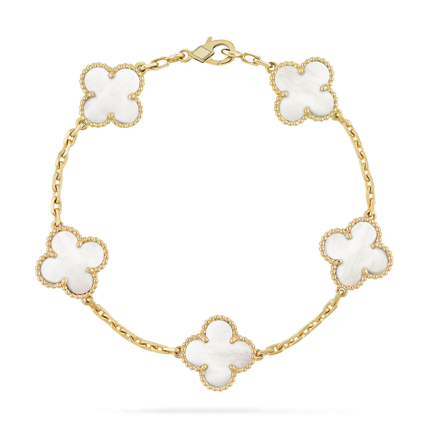✨ローズ?]クローバー5モチーフ ホワイトモップブレスレット – Roses 