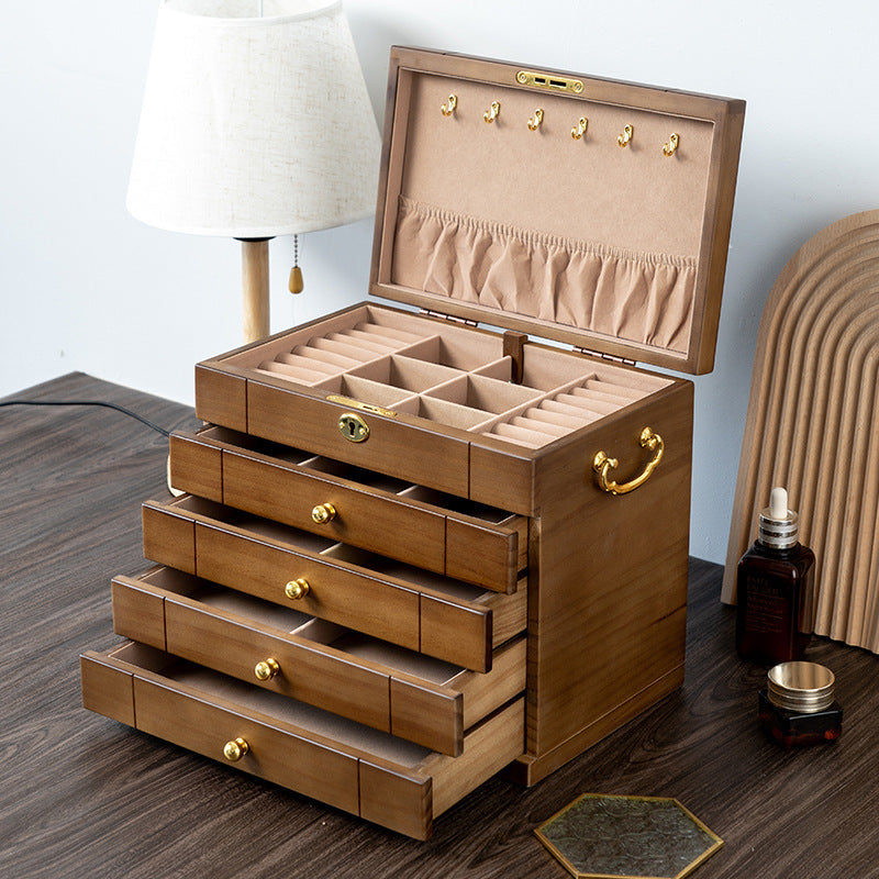COFFRET À BIJOUX RÉTRO EN BOIS MASSIF AVEC SERRURE
