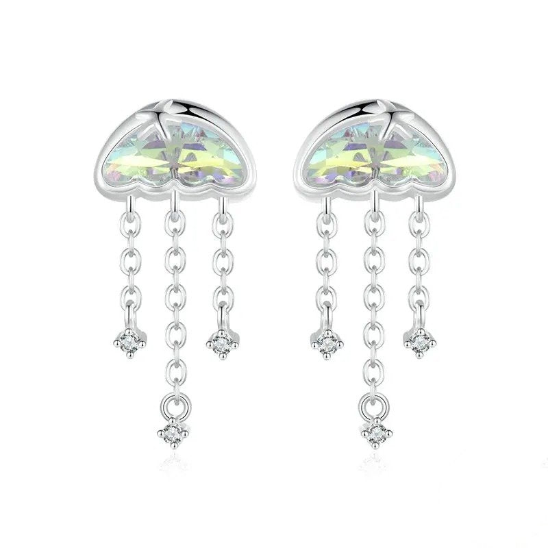 Boucles d'oreilles à clous en forme de méduses irisées pour femmes et adolescentes