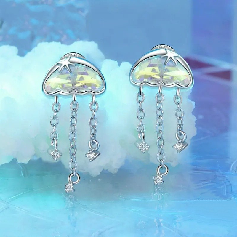 Boucles d'oreilles à clous en forme de méduses irisées pour femmes et adolescentes