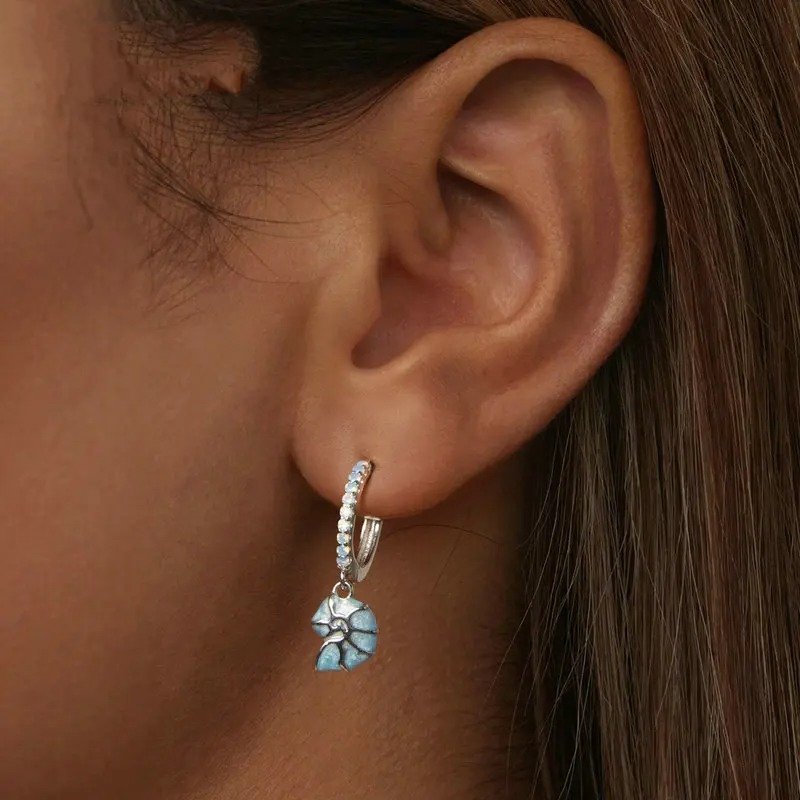 Boucles d'oreilles hypoallergéniques en forme de goutte de coquillage bleu