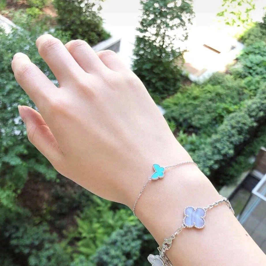 [✨ローズ💎]バタフライ ターコイズ バタフライ ブレスレット シルバー