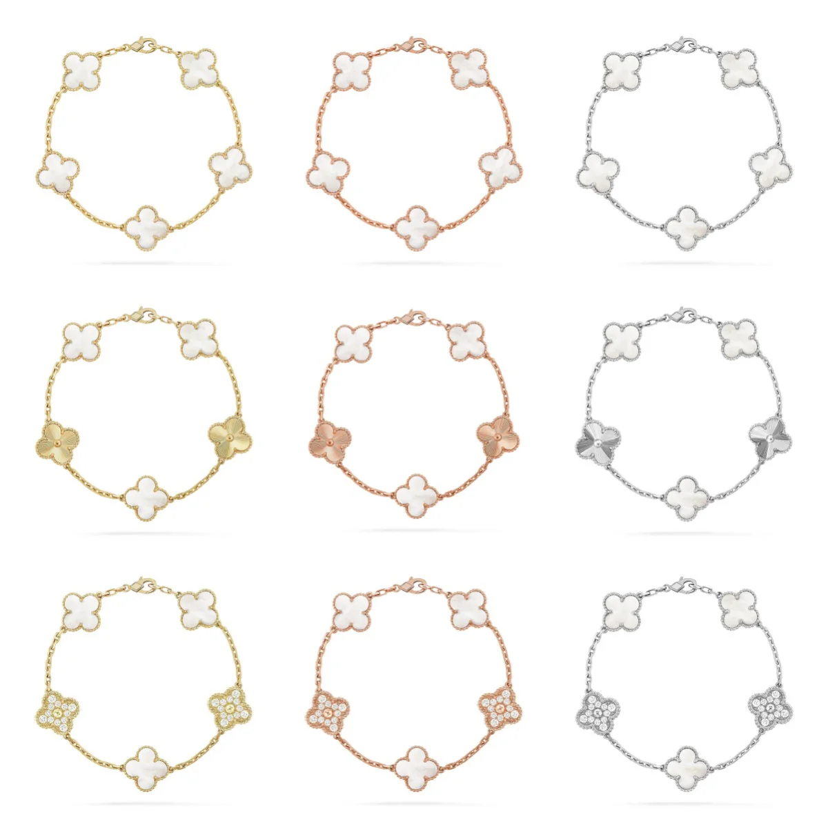 [✨Rose💎]CLOVER WHITE PEARL MOP 5 MOTIF BRACELET COLLECTION