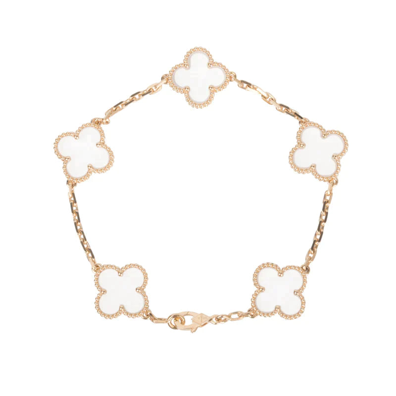 [✨Rose💎]BRACELET EN OR ROSE À 5 MOTIFS EN CRISTAL DE ROCHE ET TRÈFLE