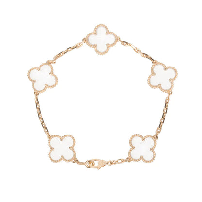 [✨Rose💎]BRACELET EN OR ROSE À 5 MOTIFS EN CRISTAL DE ROCHE ET TRÈFLE