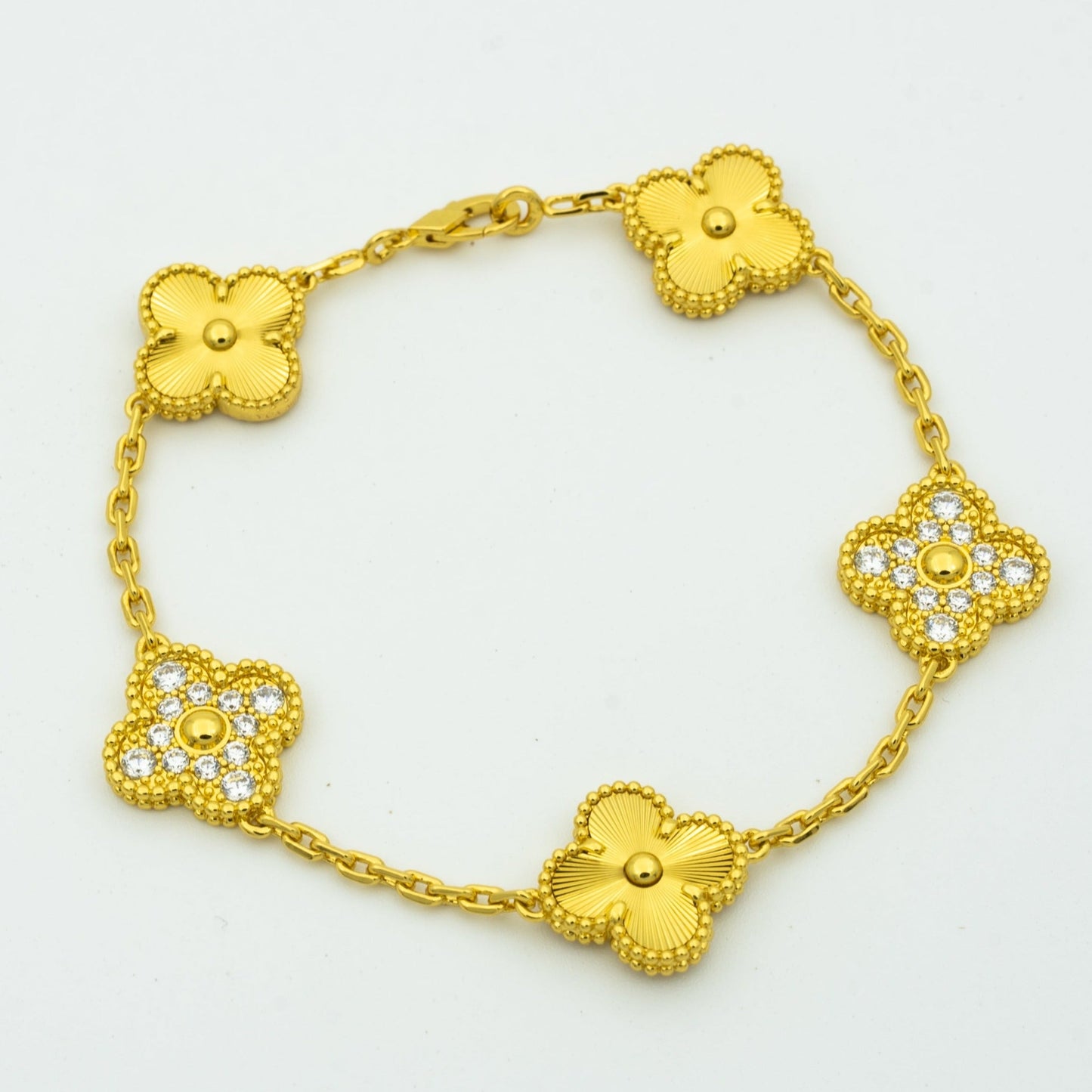 [✨Rose💎]BRACELET TRÈFLE 5 MOTIFS OR DIAMANT 