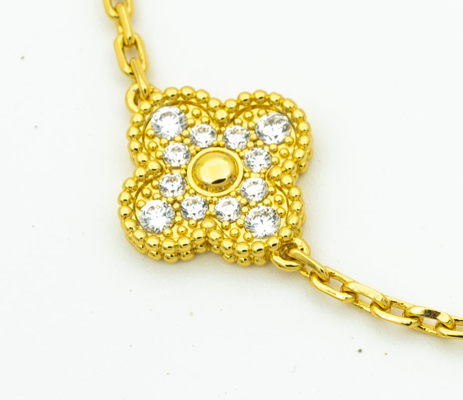 [✨Rose💎]BRACELET TRÈFLE 5 MOTIFS OR DIAMANT 