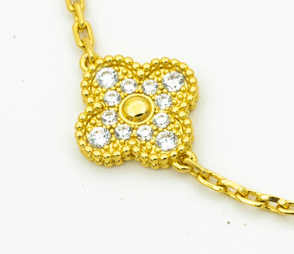 [✨Rose💎]BRACELET TRÈFLE 5 MOTIFS OR DIAMANT 