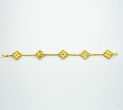 [✨Rose💎]BRACELET TRÈFLE 5 MOTIFS OR DIAMANT 