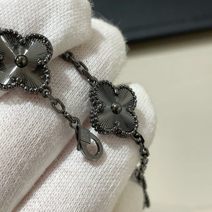 [✨Rose💎]BRACELET NOIR À 5 MOTIFS TRÈFLE 