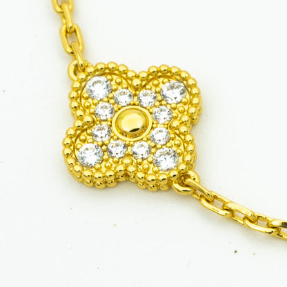 [✨Rose💎]BRACELET TRÈFLE 5 MOTIFS OR DIAMANT 