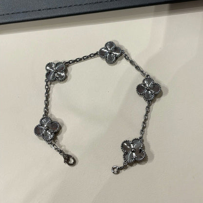 [✨Rose💎]BRACELET NOIR À 5 MOTIFS TRÈFLE 