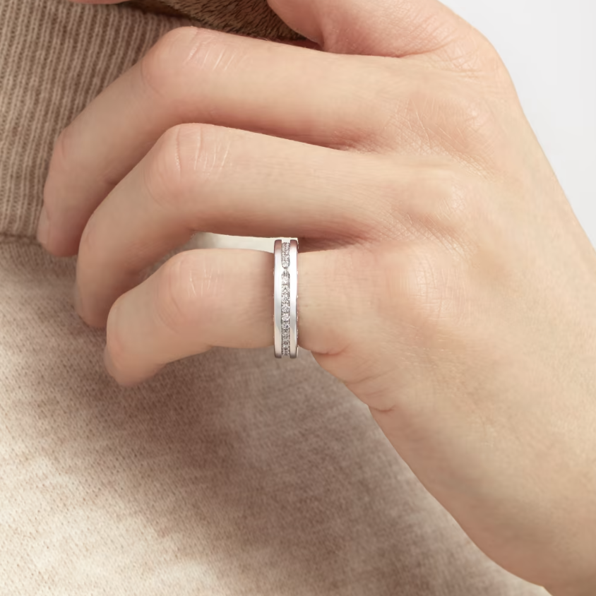 [✨Rose💎] ZERO 1 BAGUE EN SPIRALE AVEC DIAMANTS PAVÉS À UNE SEULE BANDE