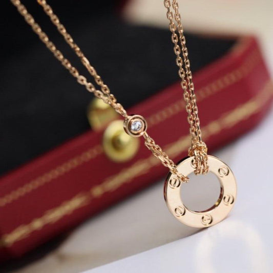 [✨Rose💎] COLLIER AMOUR RÉGLABLE OR ROSE 2 DIAMANTS 