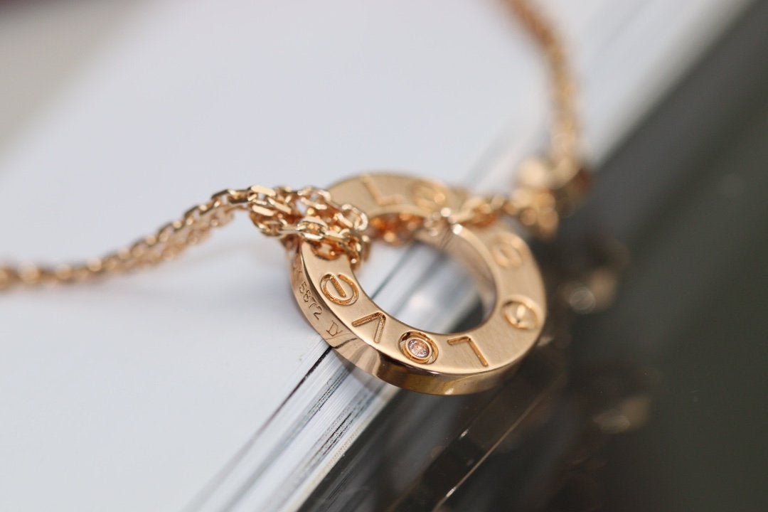 [✨Rose💎] COLLIER AMOUR RÉGLABLE OR ROSE 2 DIAMANTS 