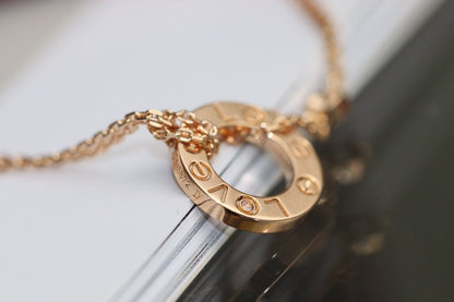 [✨Rose💎] COLLIER AMOUR RÉGLABLE OR ROSE 2 DIAMANTS 