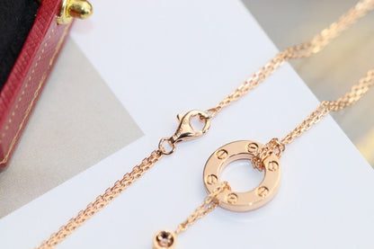 [✨Rose💎] COLLIER AMOUR RÉGLABLE OR ROSE 2 DIAMANTS 