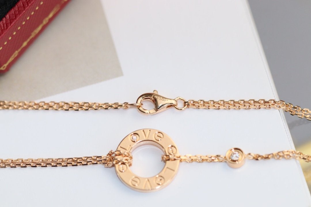 [✨Rose💎] COLLIER AMOUR RÉGLABLE OR ROSE 2 DIAMANTS 
