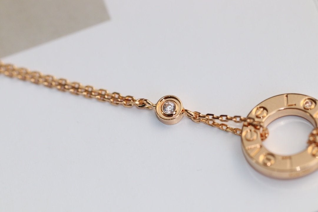 [✨Rose💎] COLLIER AMOUR RÉGLABLE OR ROSE 2 DIAMANTS 