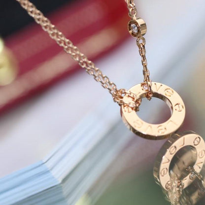 [✨Rose💎] COLLIER AMOUR RÉGLABLE OR ROSE 2 DIAMANTS 