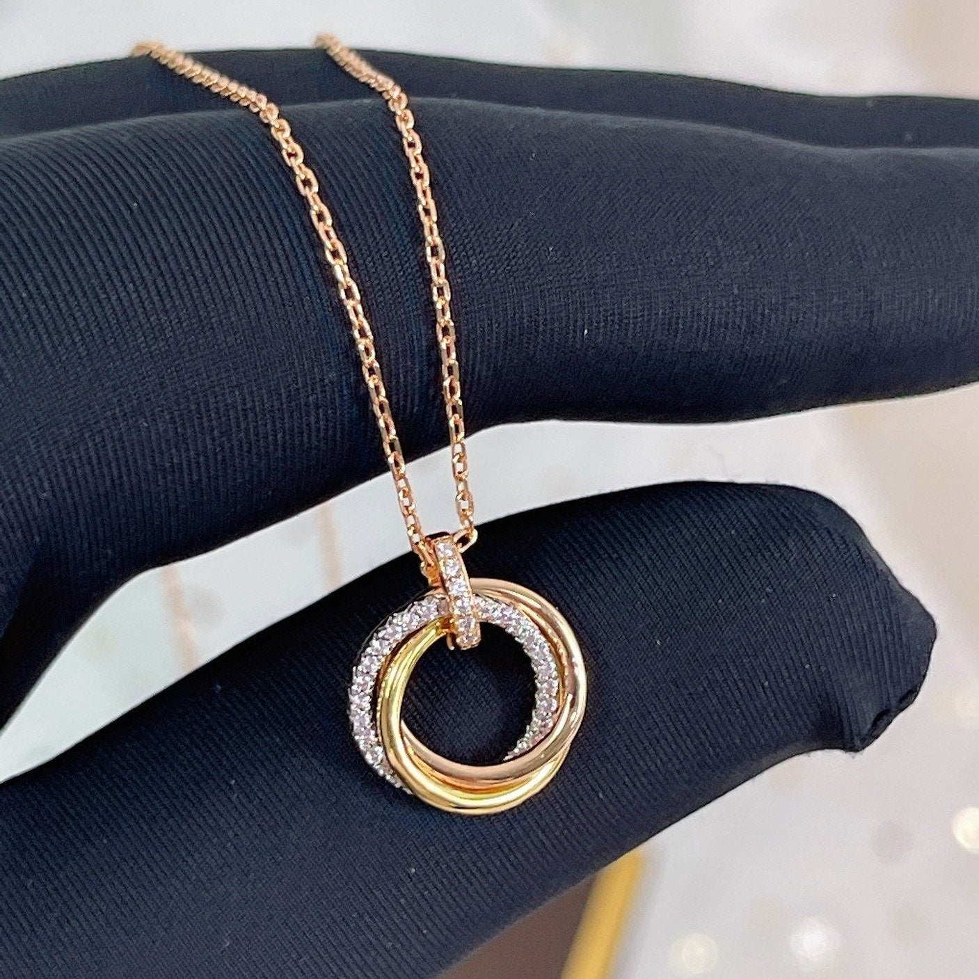 [✨Rose💎] COLLIER TRINITÉ ARGENT OR OR ROSE DIAMANTS 