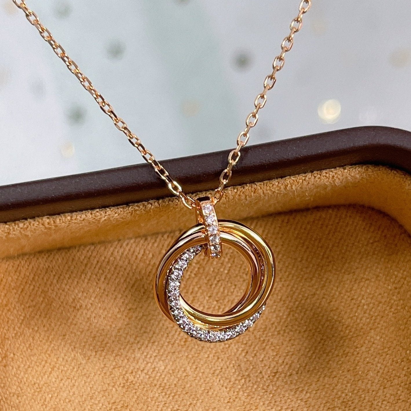 [✨Rose💎] COLLIER TRINITÉ ARGENT OR OR ROSE DIAMANTS 