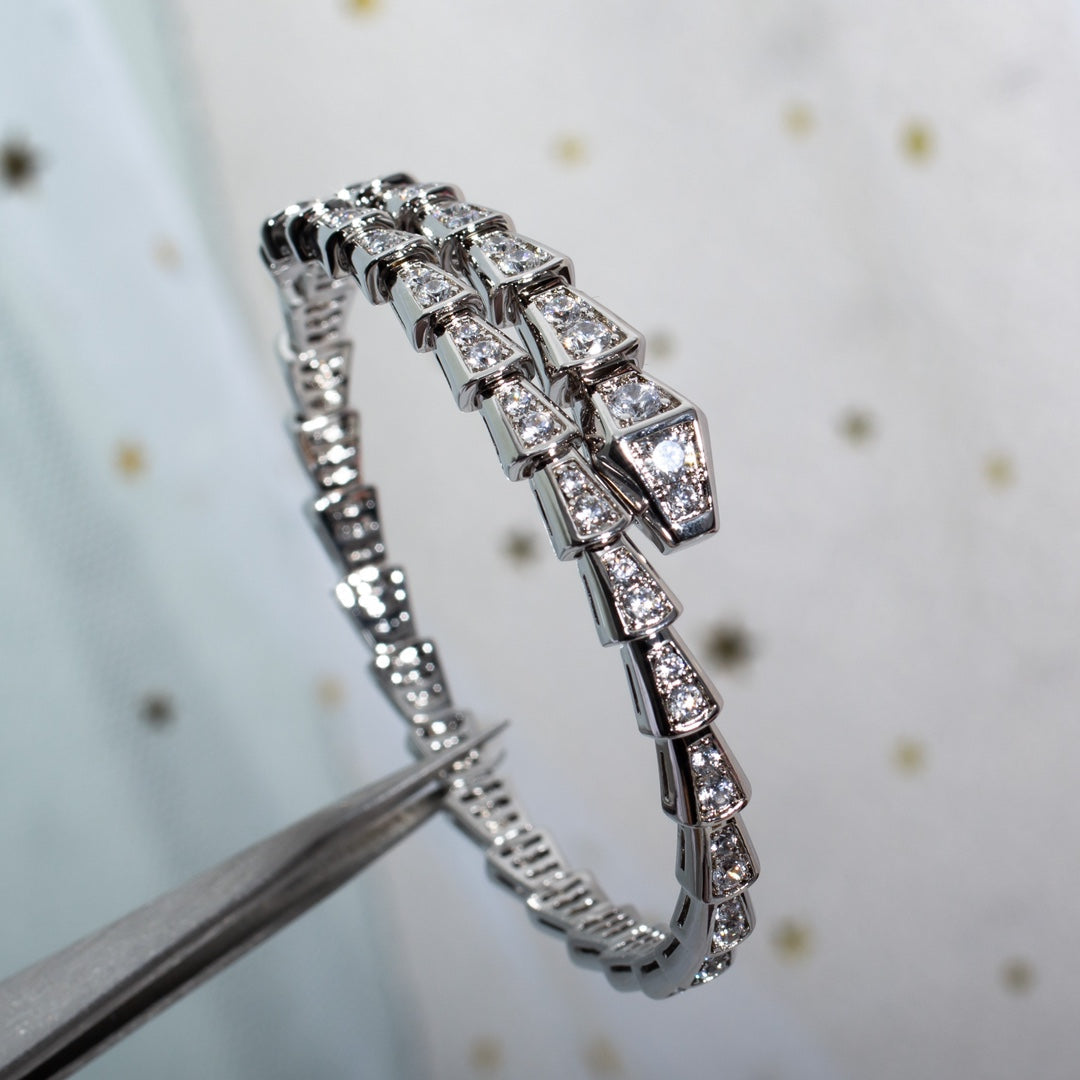 [✨Rose💎]BRACELET SERPENTI 6MM ARGENT DIAMANT 