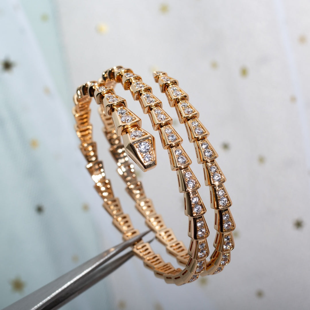 [✨Rose💎]BRACELET SERPENTI OR ROSE DIAMANT DOUBLE RANGÉE