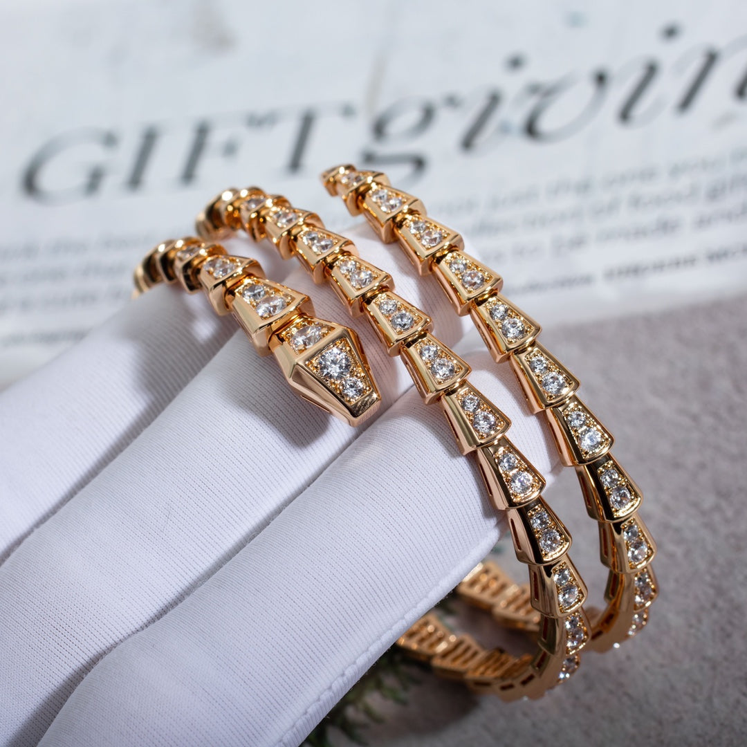 [✨Rose💎]BRACELET SERPENTI OR ROSE DIAMANT DOUBLE RANGÉE