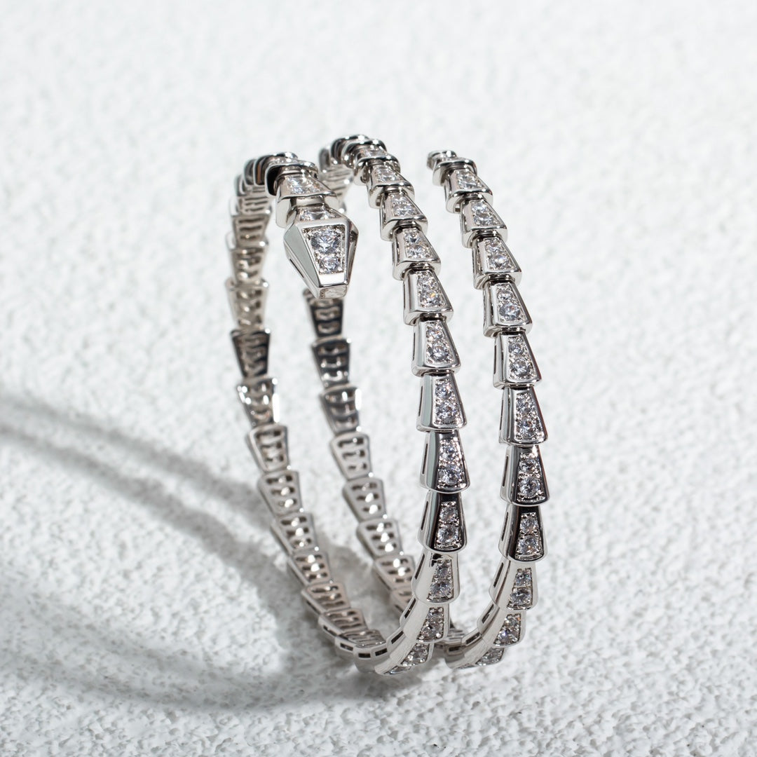 [✨Rose💎]BRACELET SERPENTI ARGENT DIAMANT DOUBLE RANGÉE