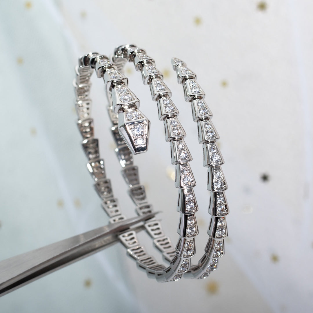 [✨Rose💎]BRACELET SERPENTI ARGENT DIAMANT DOUBLE RANGÉE