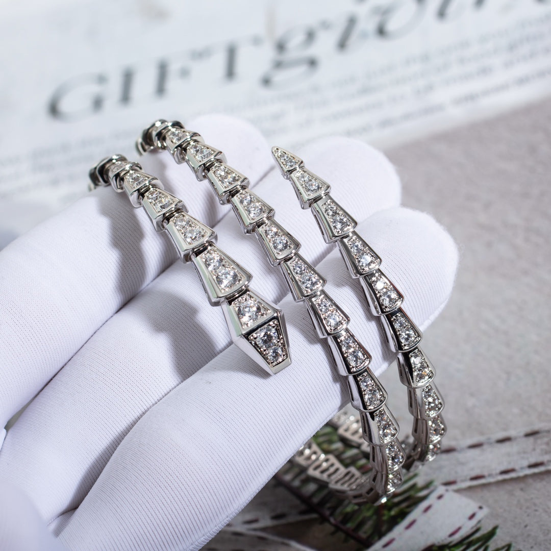 [✨Rose💎]BRACELET SERPENTI ARGENT DIAMANT DOUBLE RANGÉE