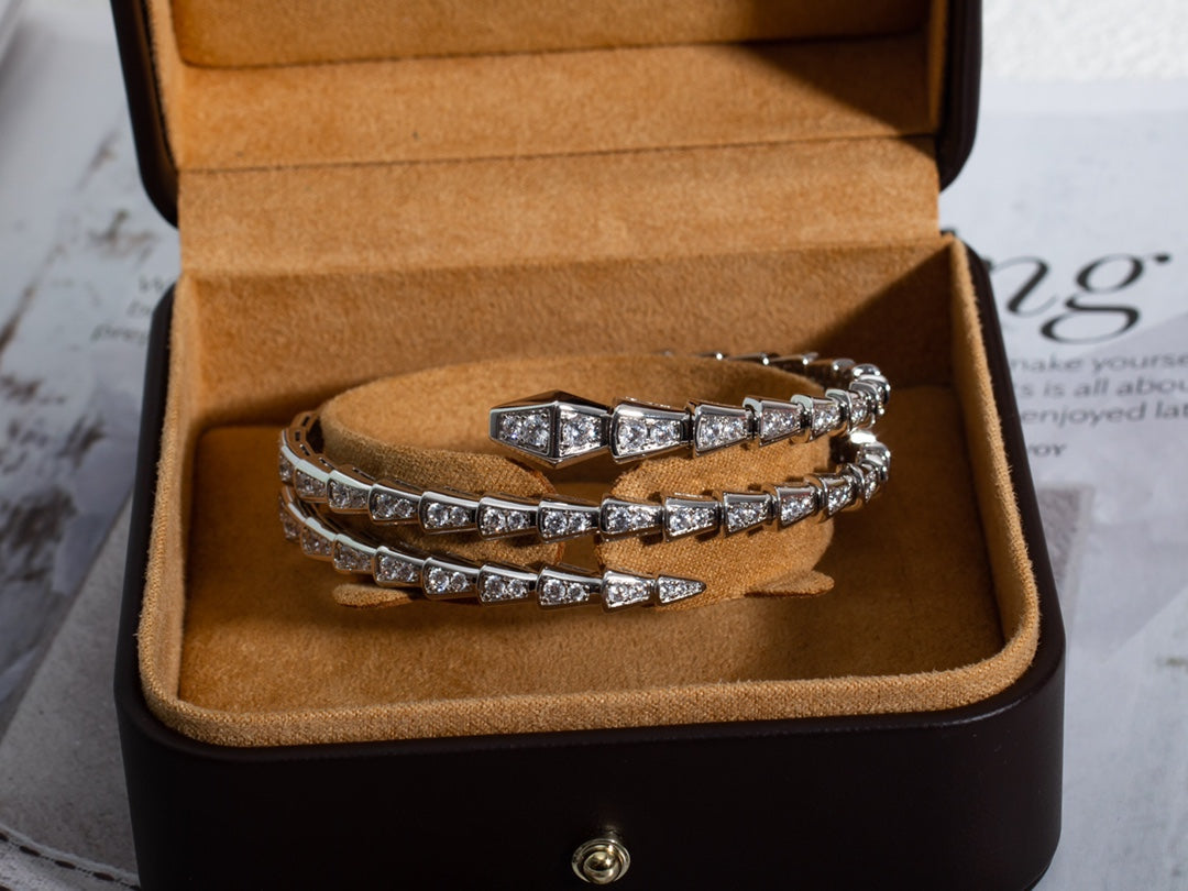 [✨Rose💎]BRACELET SERPENTI ARGENT DIAMANT DOUBLE RANGÉE