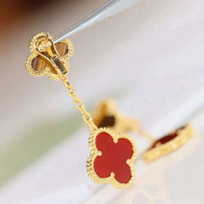 [✨Rose💎]Boucles d'oreilles en cornaline et œil de tigre à 2 motifs de trèfle