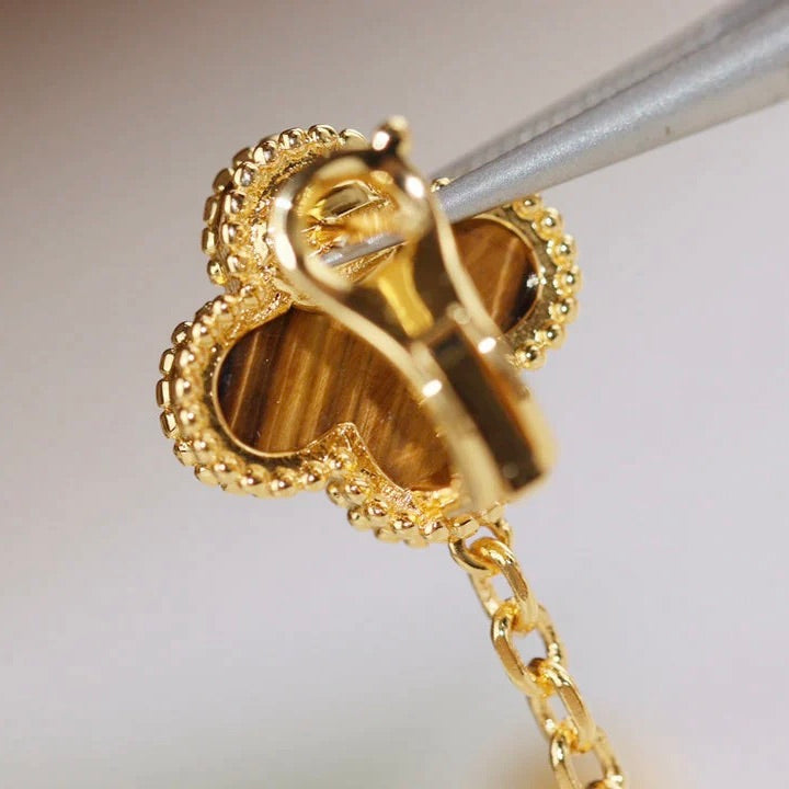 [✨Rose💎]Boucles d'oreilles en cornaline et œil de tigre à 2 motifs de trèfle