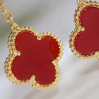 [✨Rose💎]Boucles d'oreilles en cornaline et œil de tigre à 2 motifs de trèfle