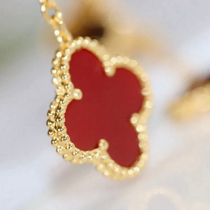 [✨Rose💎]Boucles d'oreilles en cornaline et œil de tigre à 2 motifs de trèfle