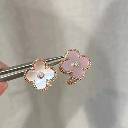 [✨Rose💎]CLOVER MEDIUM 1 MOTIFS BOUCLES D'OREILLES ROSE MOP DIAMANT