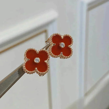 [✨Rose💎]Boucles d'oreilles CLOVER MEDIUM 1 MOTIFS CORNALINE DIAMANT