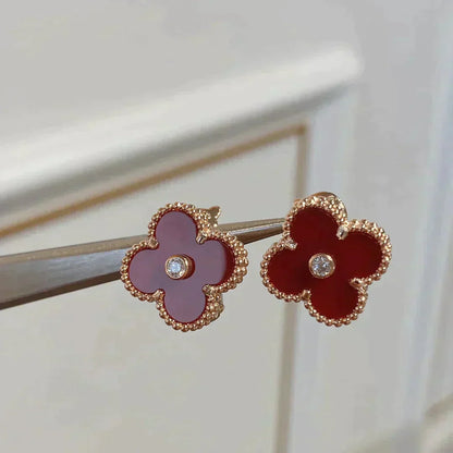 [✨Rose💎]Boucles d'oreilles CLOVER MEDIUM 1 MOTIFS CORNALINE DIAMANT