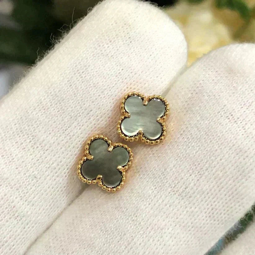 [✨Rose💎]CLOVER MINI BOUCLES D'OREILLES EN NACRE GRIS 9,5 MM