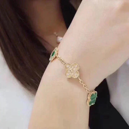 [✨Rose💎]BRACELET TRÈFLE 5 MOTIF MALACHITE DIAMANT
