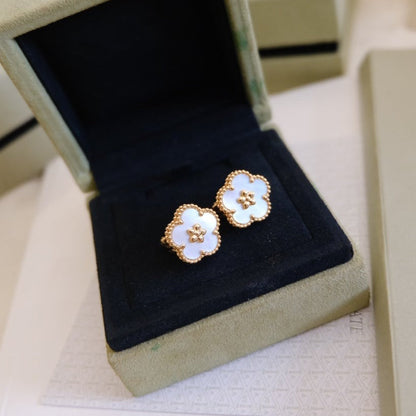 [✨Rose💎]Boucles d'oreilles porte-bonheur en or rose et nacre blanche 