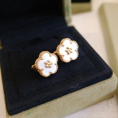 [✨Rose💎]Boucles d'oreilles porte-bonheur en or rose et nacre blanche 
