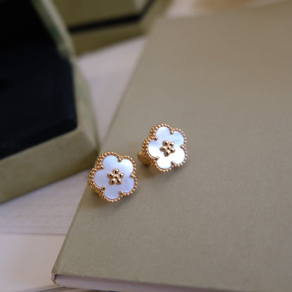 [✨Rose💎]Boucles d'oreilles porte-bonheur en or rose et nacre blanche 