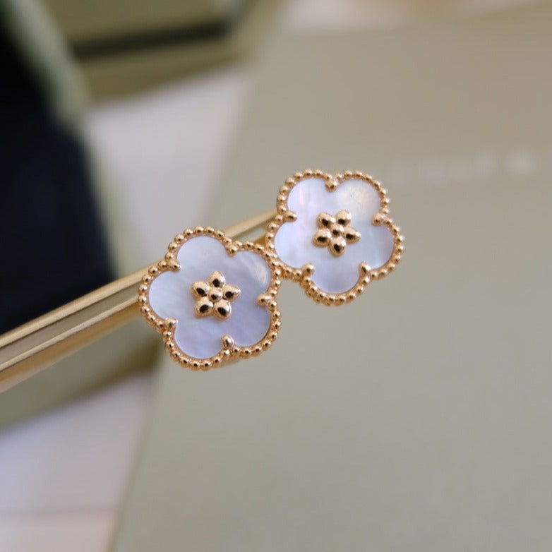 [✨Rose💎]Boucles d'oreilles porte-bonheur en or rose et nacre blanche 