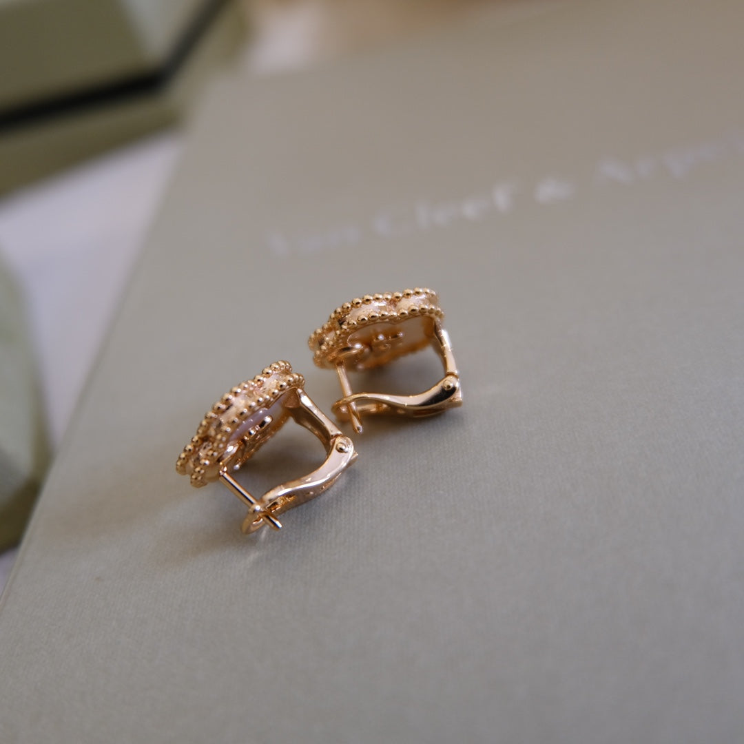 [✨Rose💎]Boucles d'oreilles porte-bonheur en or rose et nacre blanche 