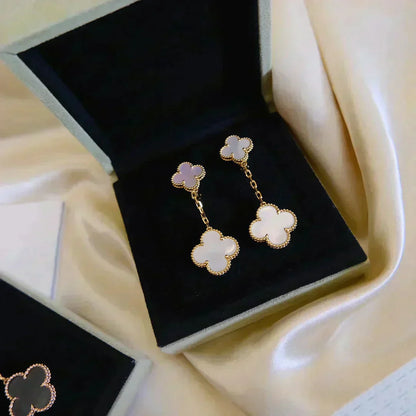 [✨Rose💎]Boucles d'oreilles en nacre blanche à 2 motifs de trèfle