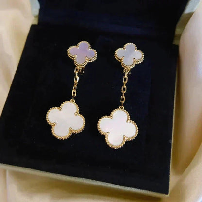 [✨Rose💎]Boucles d'oreilles en nacre blanche à 2 motifs de trèfle
