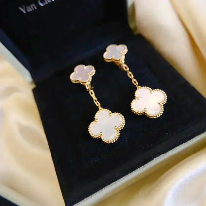 [✨Rose💎]Boucles d'oreilles en nacre blanche à 2 motifs de trèfle